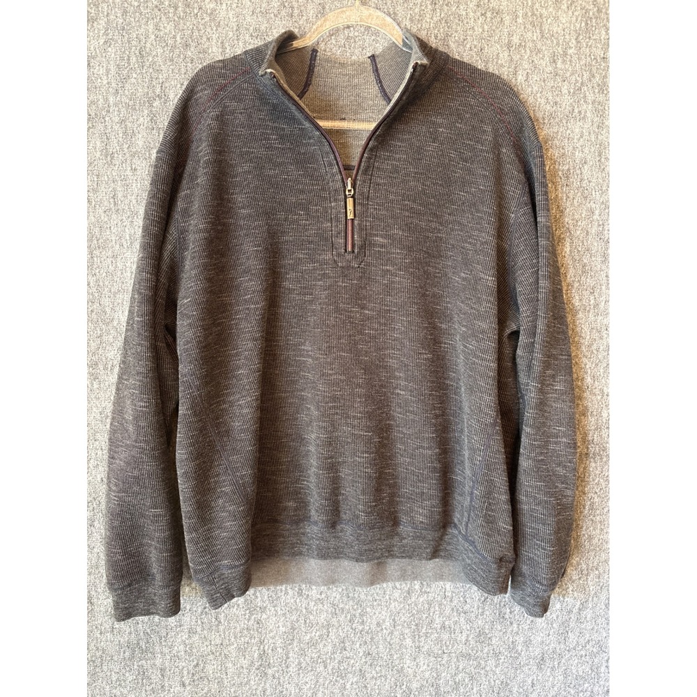 Tommy Bahama Mens XXL Quarter Zip Pullover‎ Sweater Charcoal Gray Textured Rib